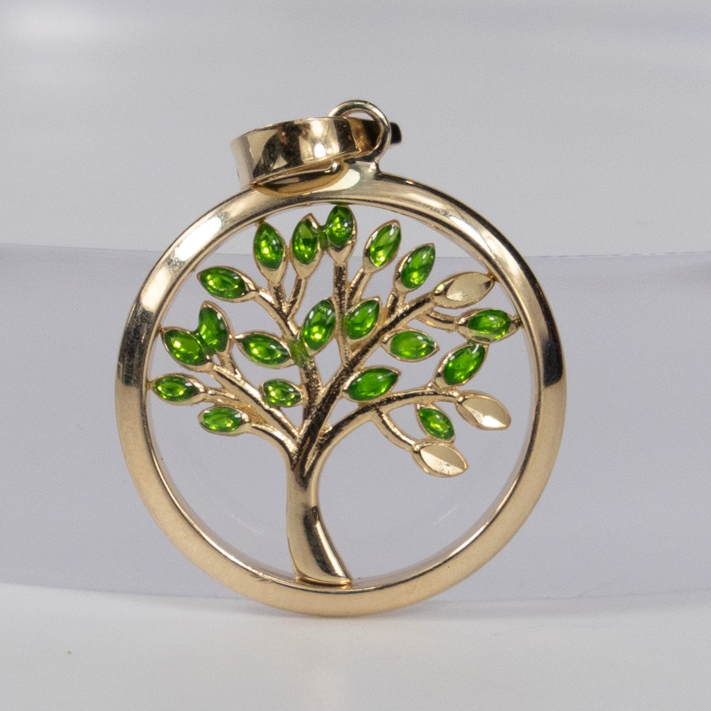 9ct Yellow Gold Tree of Life Pendant with Green Leaves