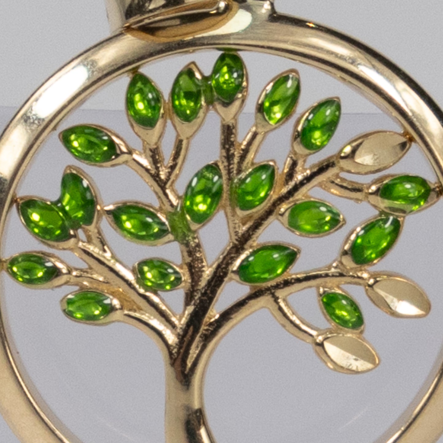 9ct Yellow Gold Tree of Life Pendant with Green Leaves