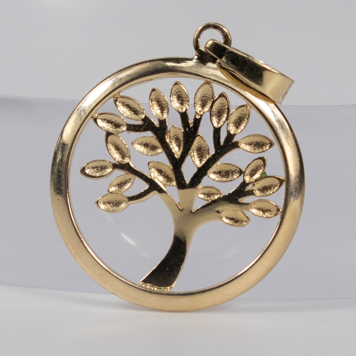 9ct Yellow Gold Tree of Life Pendant with Green Leaves