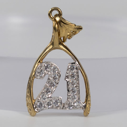9ct Yellow Gold ‘21’ Wishbone Pendant with Cubic Zirconia