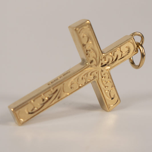 9ct Yellow Gold Engraved Cross Pendant