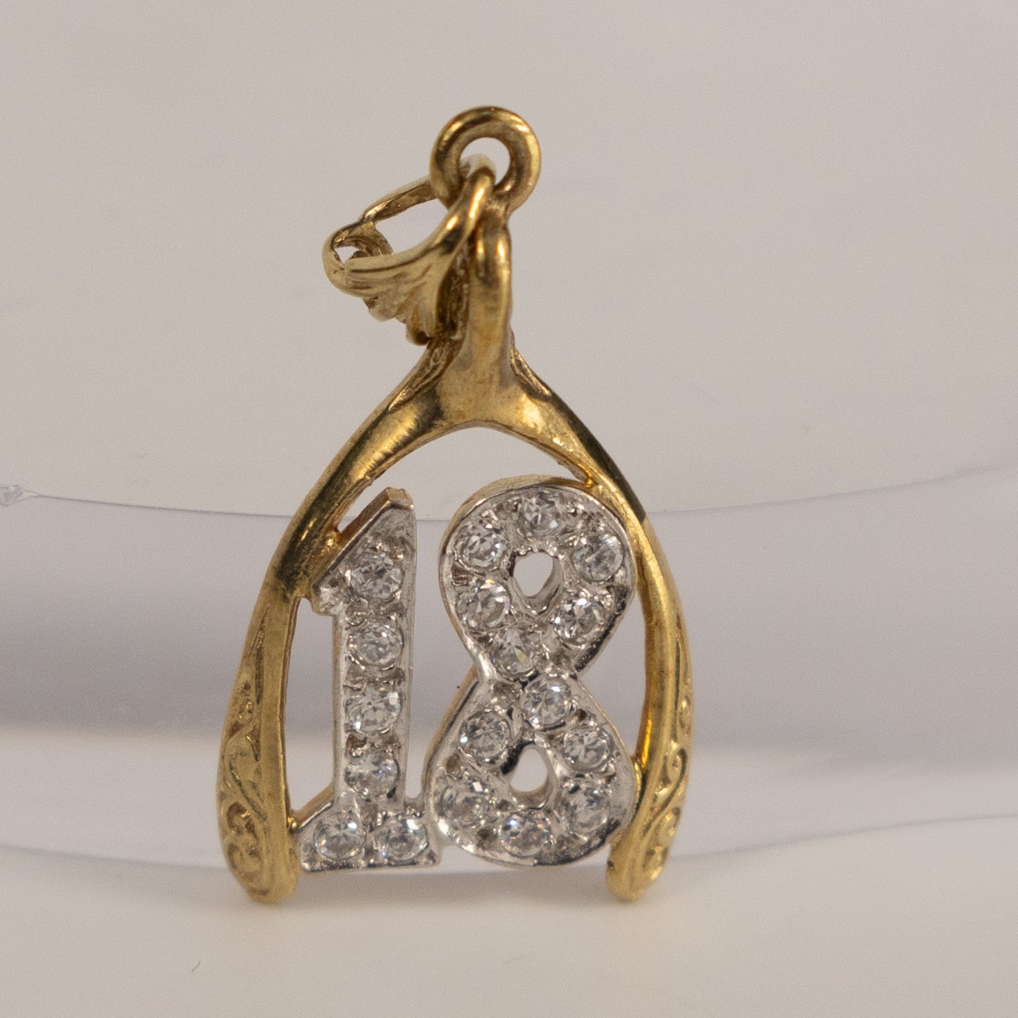 9ct Yellow Gold ‘18’ Wishbone Pendant with Cubic Zirconia