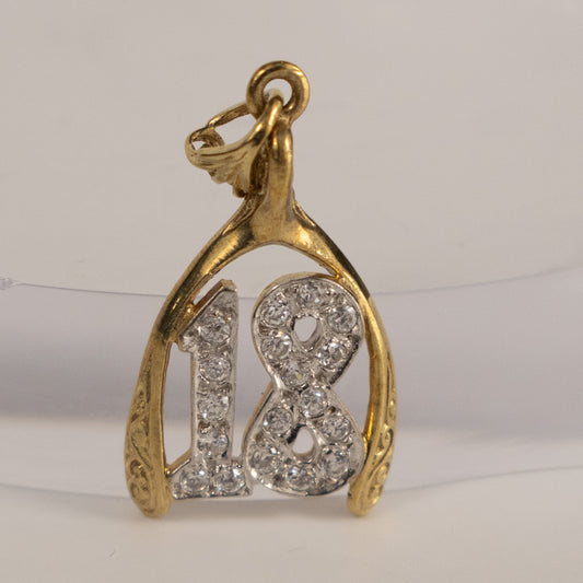 9ct Yellow Gold ‘18’ Wishbone Pendant with Cubic Zirconia