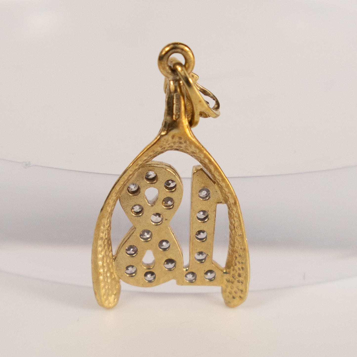 9ct Yellow Gold ‘18’ Wishbone Pendant with Cubic Zirconia