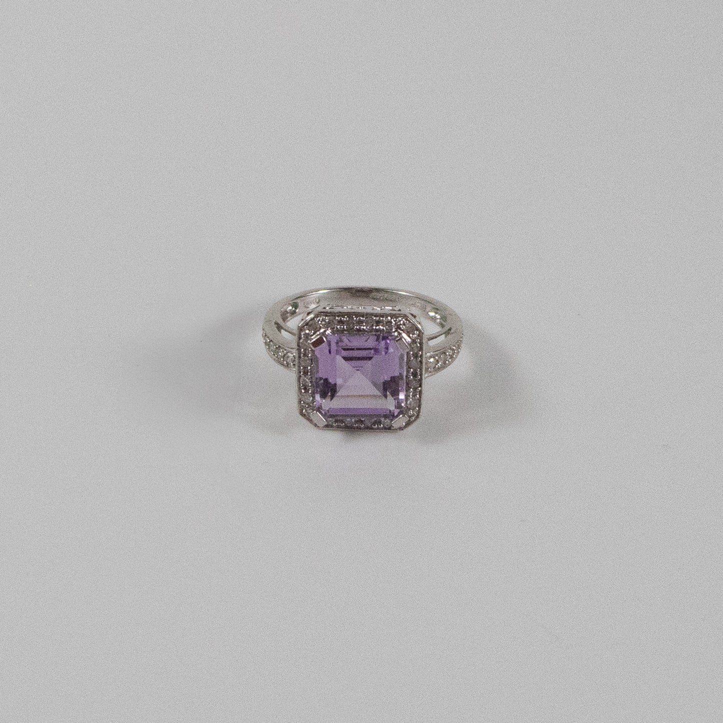 Second-Hand 9ct White Gold Amethyst & Diamond Halo Ring