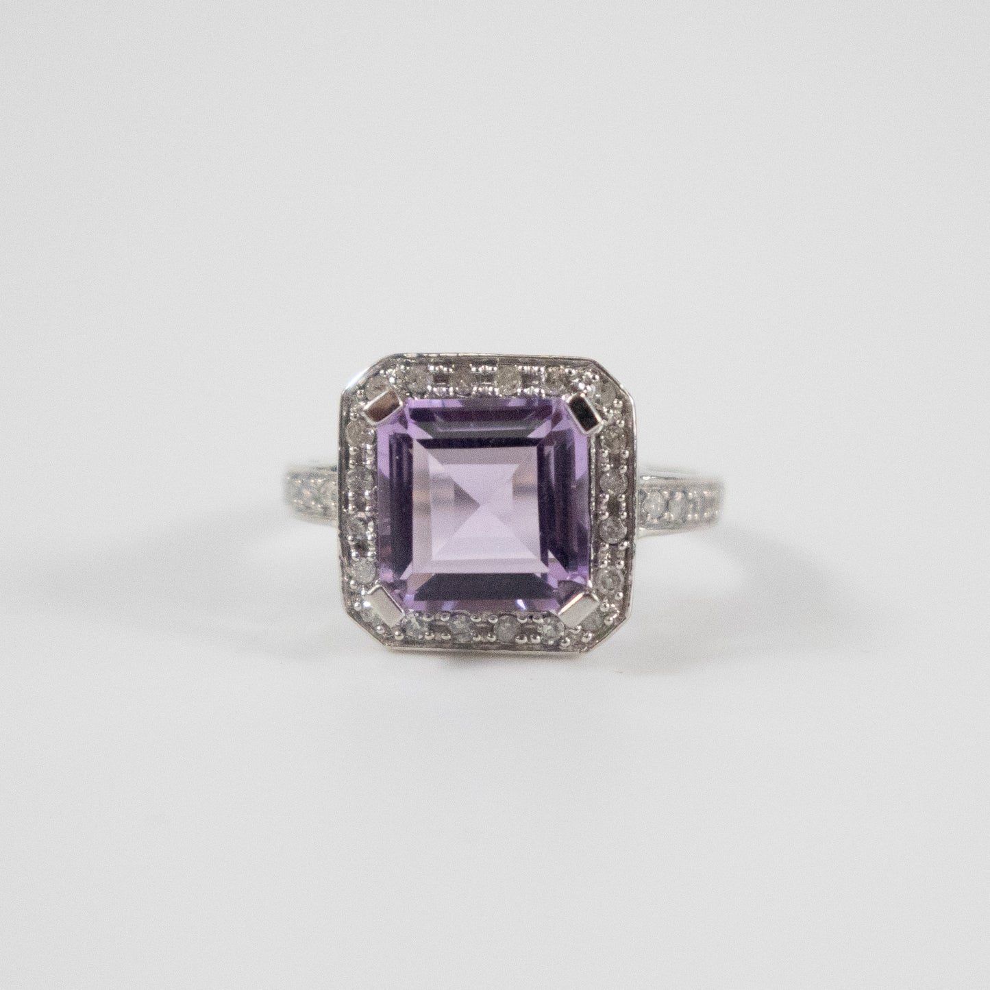Second-Hand 9ct White Gold Amethyst & Diamond Halo Ring