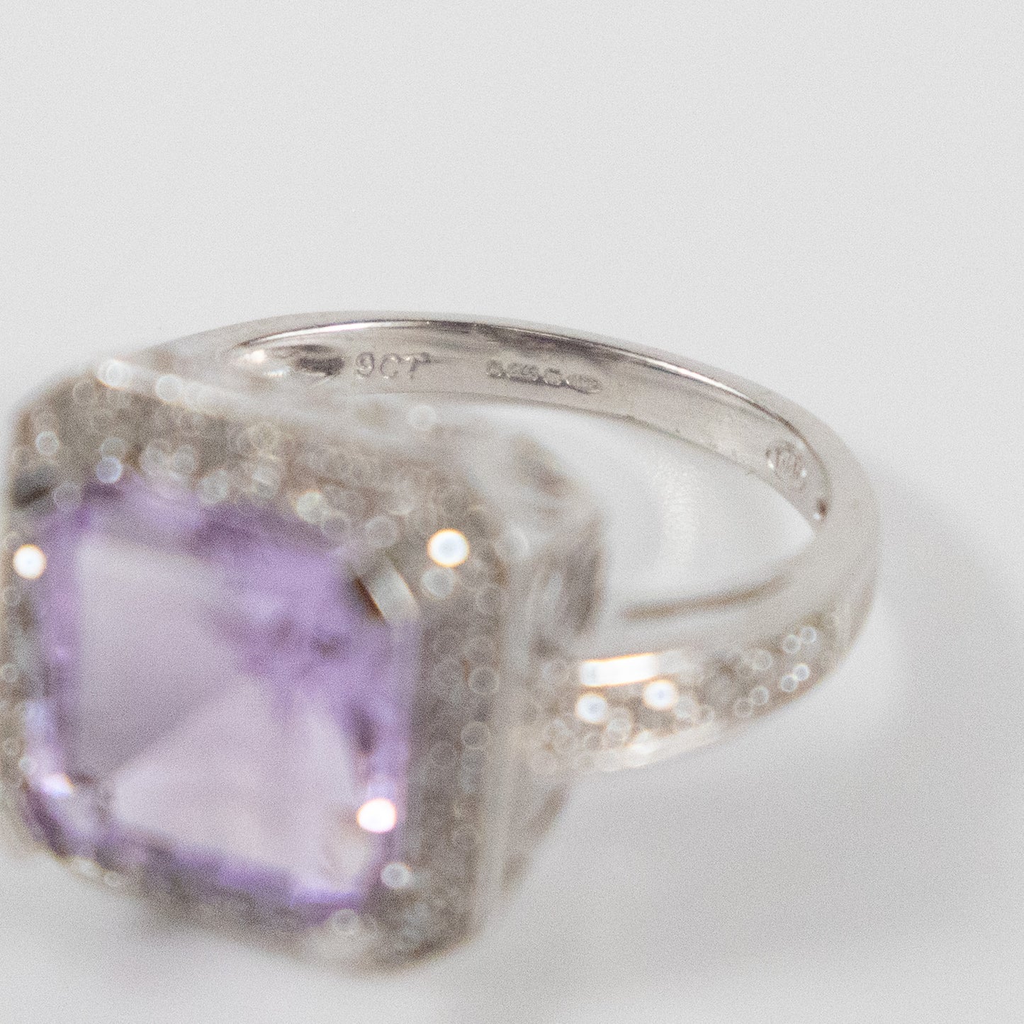 Second-Hand 9ct White Gold Amethyst & Diamond Halo Ring