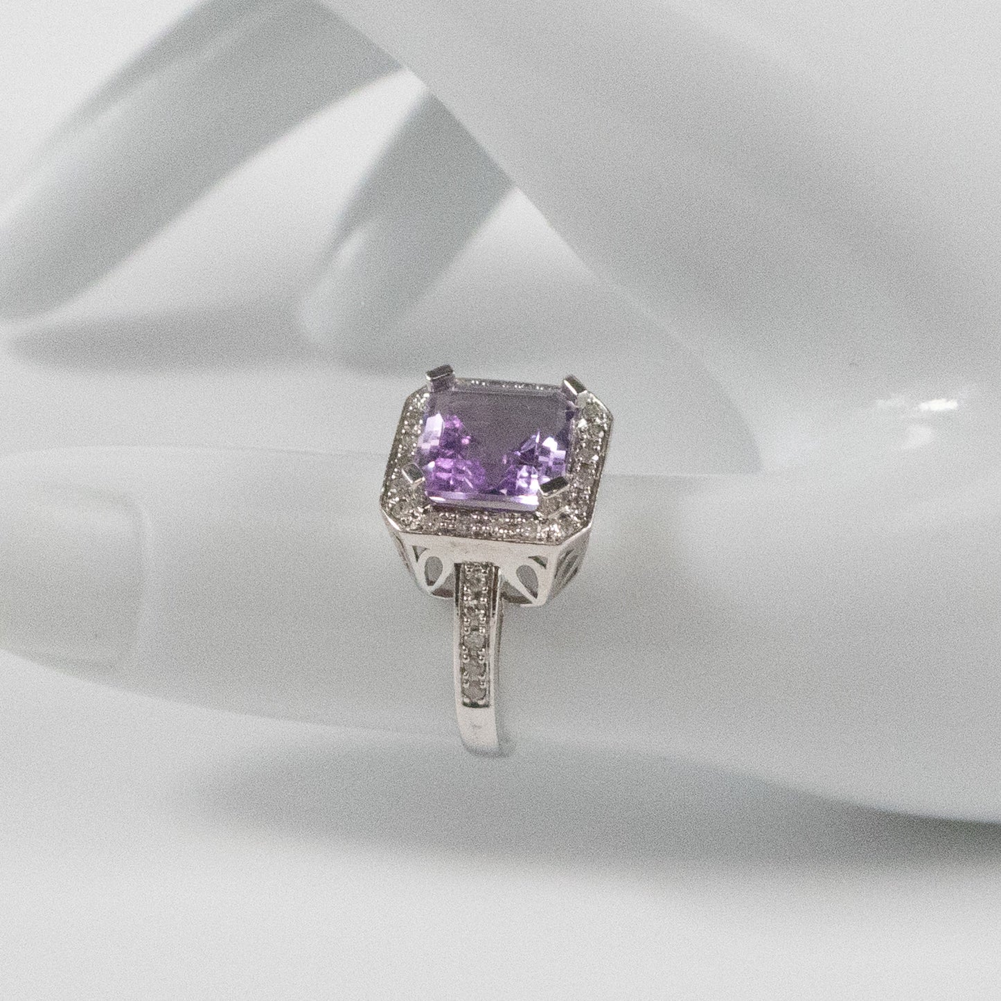 Second-Hand 9ct White Gold Amethyst & Diamond Halo Ring