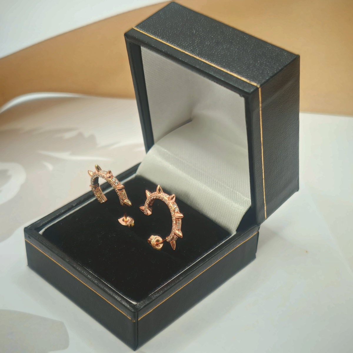 Sterling Silver Rose CZ Spiked Hoop Earrings, photograph 3 of 6. SKU SIL-22.