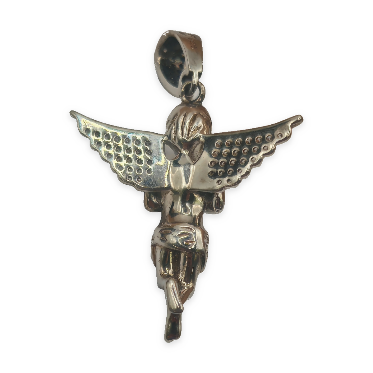 Sterling Silver CZ Angel Pendant, photograph 5 of 7. SKU SIL-28.