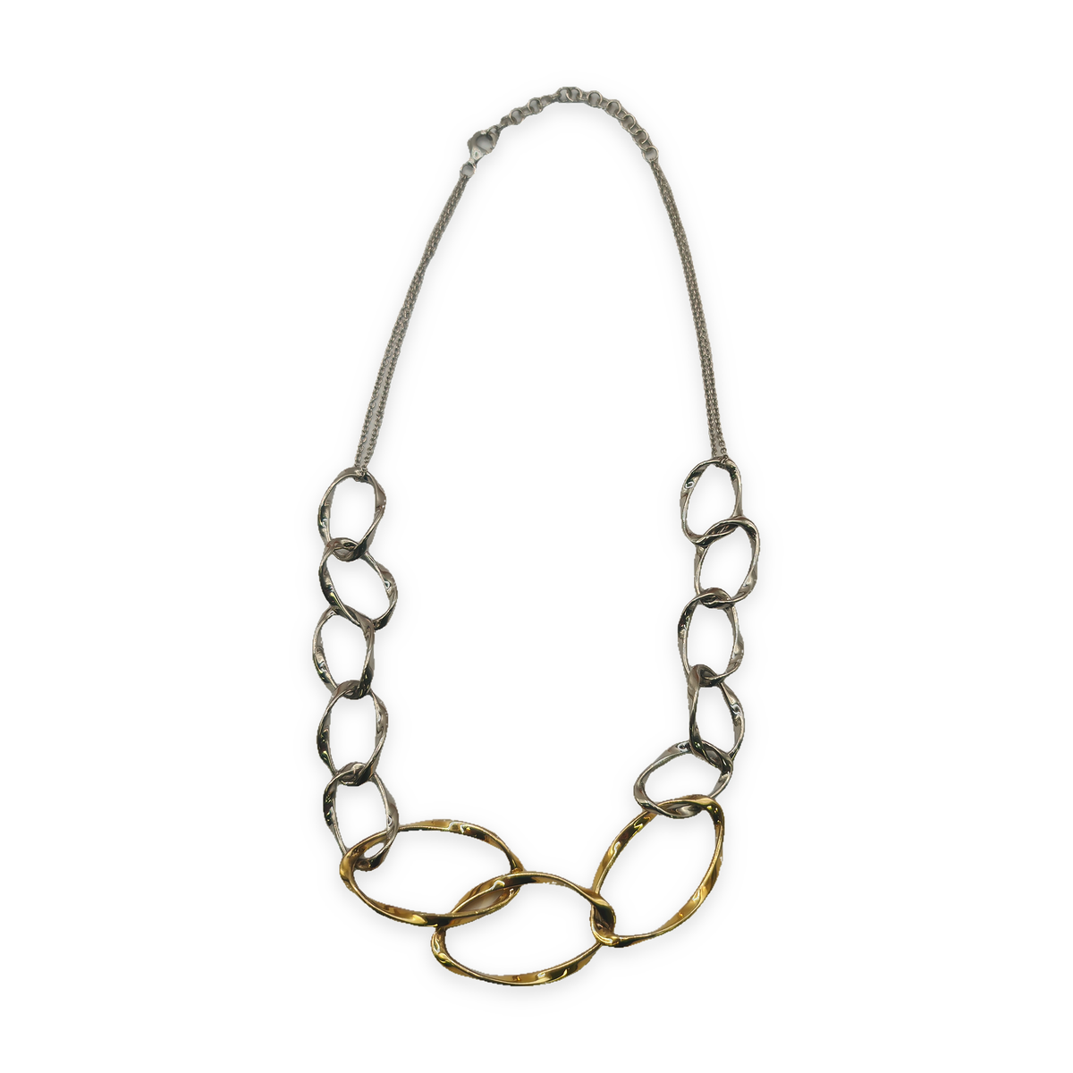Sterling Silver Wavy Two-Tone Statement Link Necklace, photograph 1 of 6. SKU SIL-32.