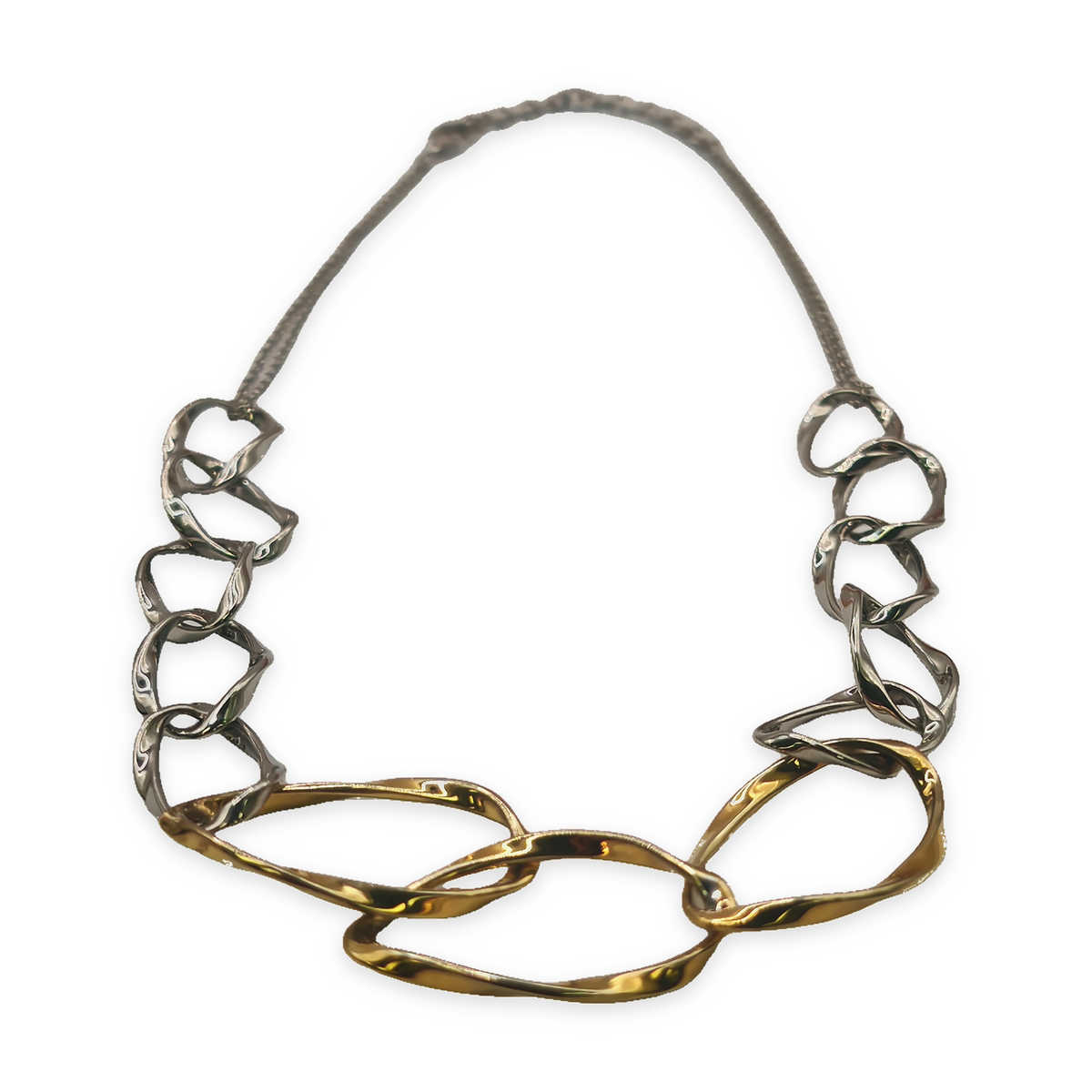 Sterling Silver Wavy Two-Tone Statement Link Necklace, photograph 2 of 6. SKU SIL-32.