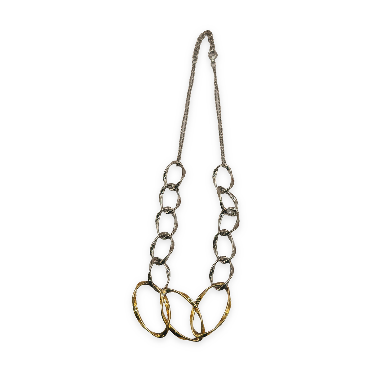 Sterling Silver Wavy Two-Tone Statement Link Necklace, photograph 4 of 6. SKU SIL-32.