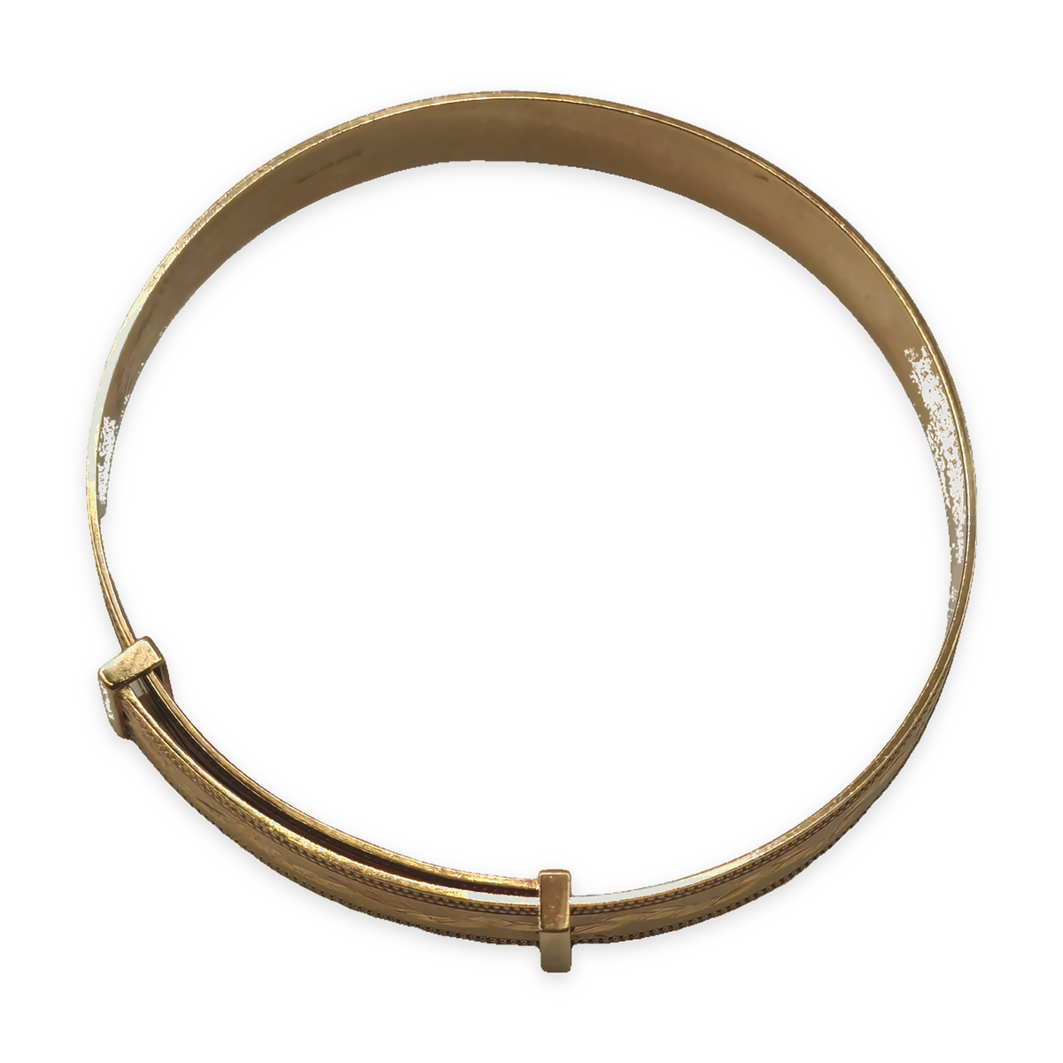 9ct Yellow Gold Engraved Leaf Design Hinged Bangle, photograph 5 of 7. SKU JB3628.
