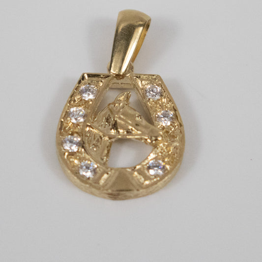 9ct Yellow Gold Horse Head Pendant with Sparkling Horseshoe