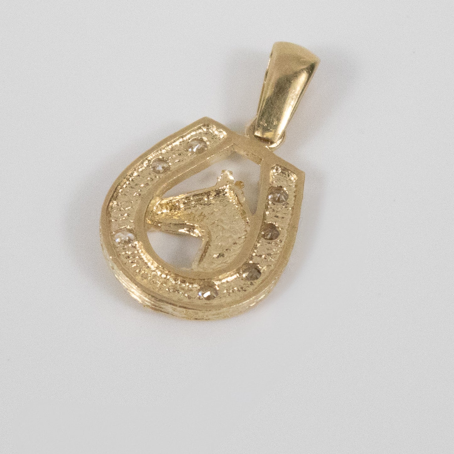 9ct Yellow Gold Horse Head Pendant with Sparkling Horseshoe