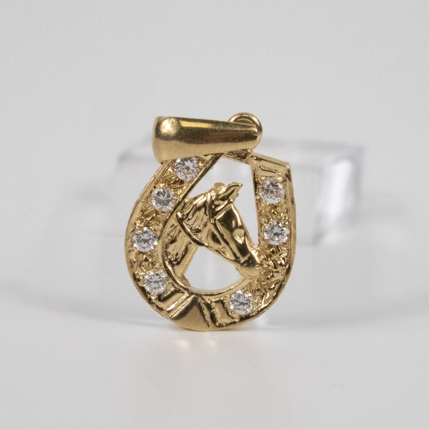 9ct Yellow Gold Horse Head Pendant with Sparkling Horseshoe