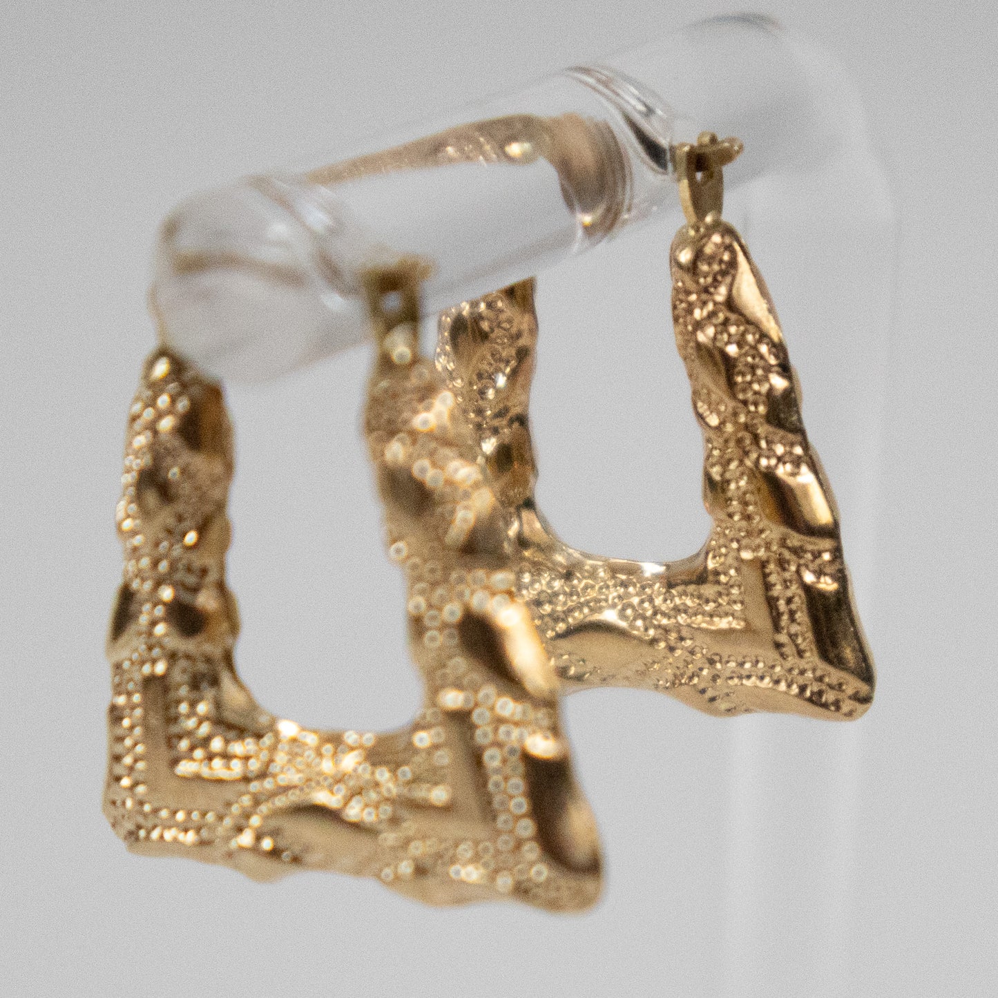 9ct Yellow Gold Textured Square Hoop Earrings