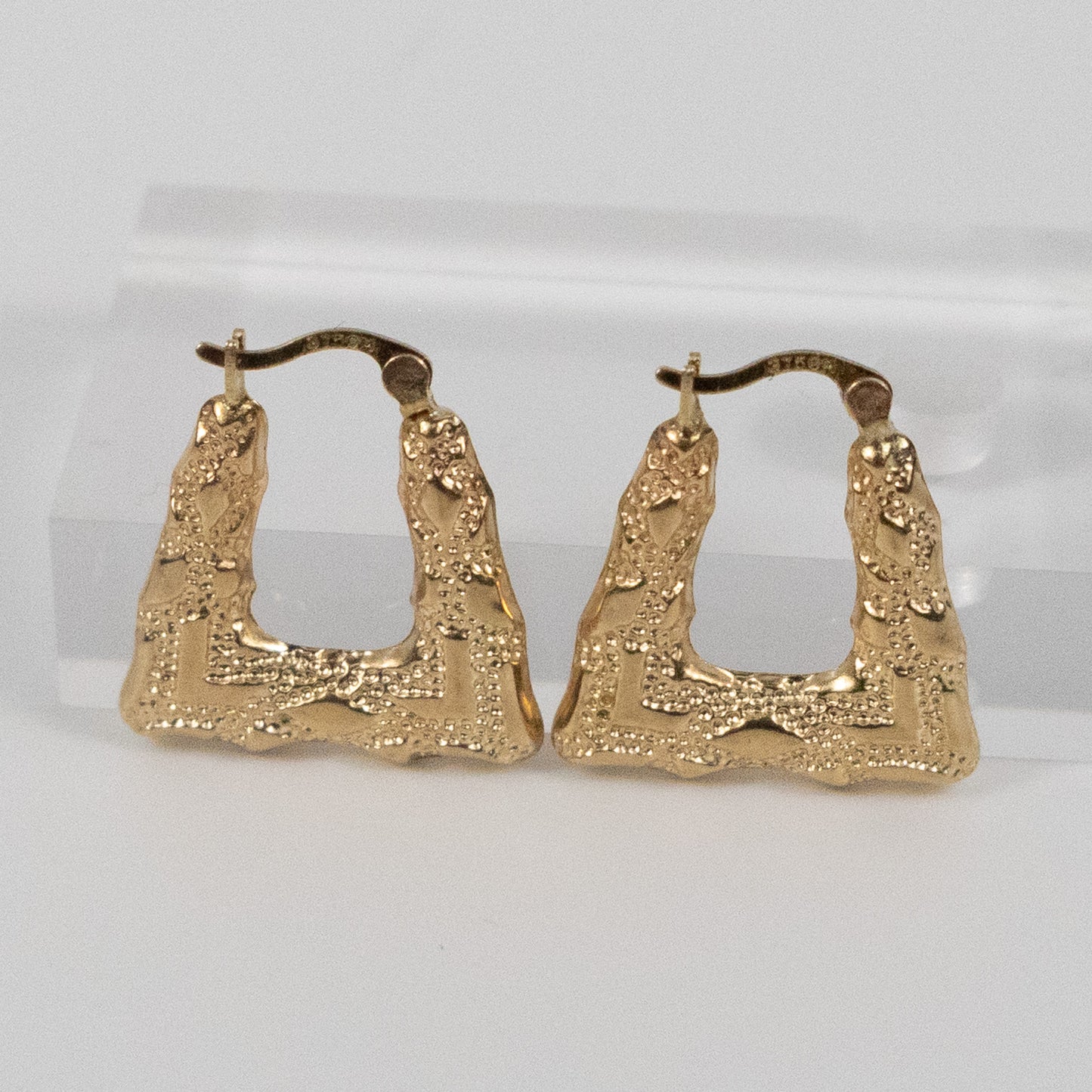 9ct Yellow Gold Textured Square Hoop Earrings