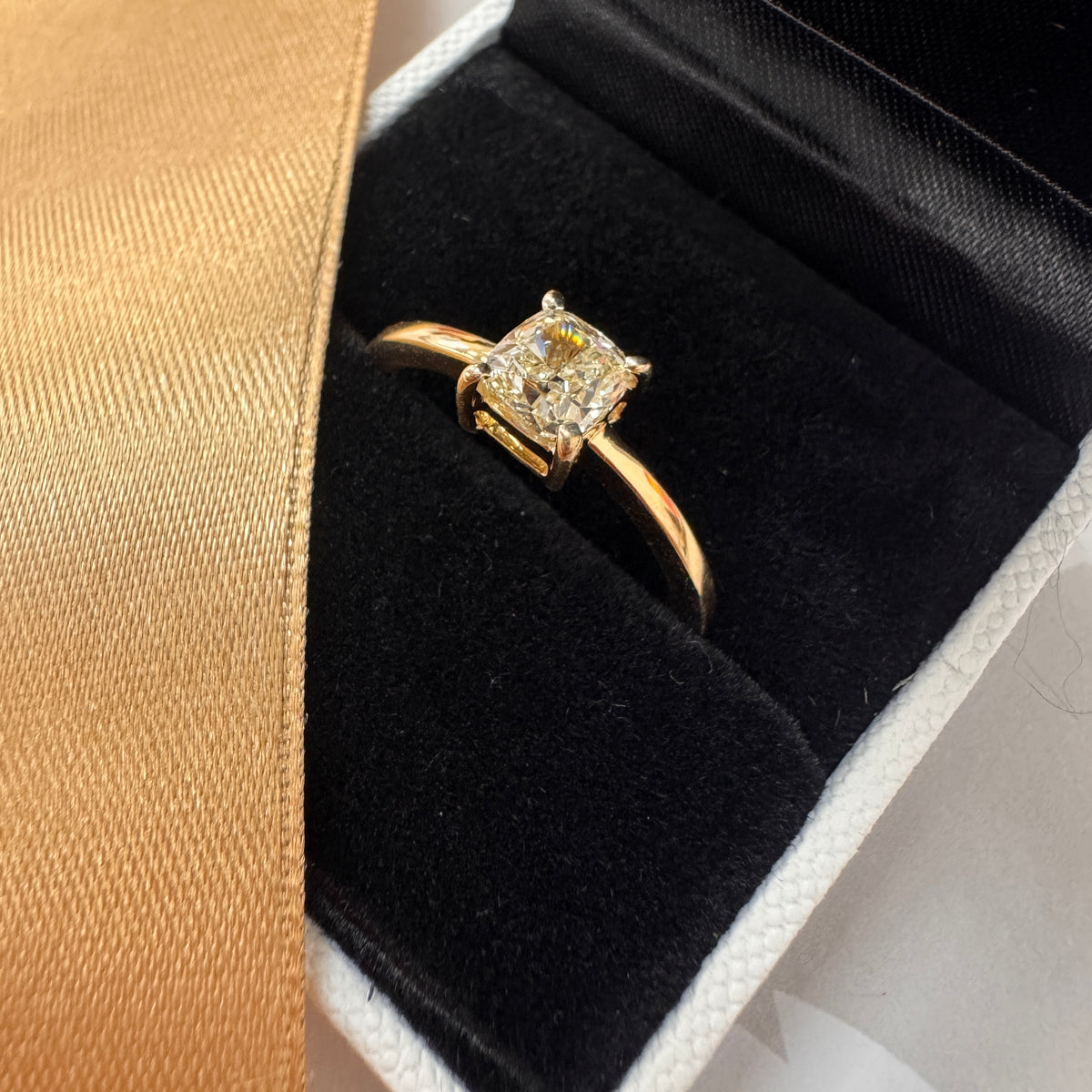18ct Yellow Gold Cushion Cut Diamond Solitaire Ring