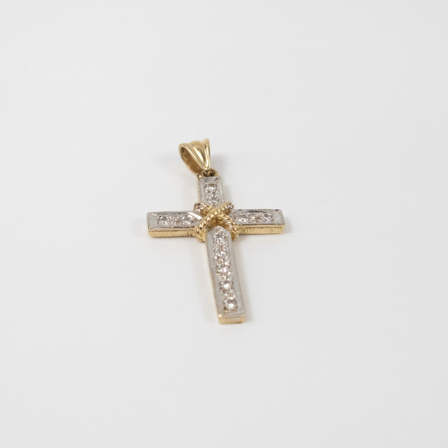 Second-Hand 9ct Gold Cross Pendant with Diamond Inlay