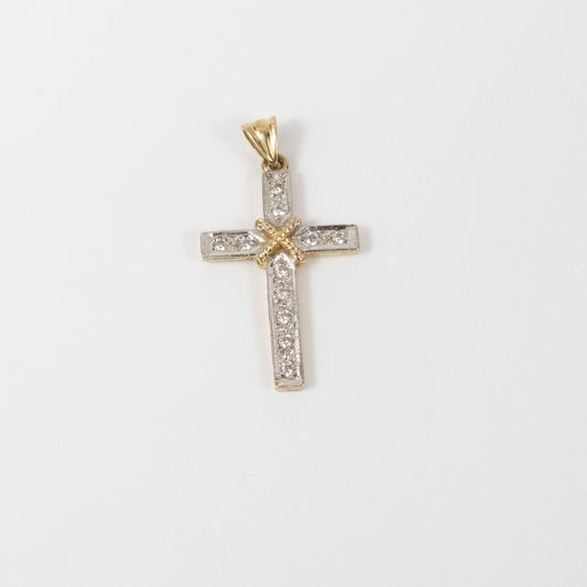 Second-Hand 9ct Gold Cross Pendant with Diamond Inlay