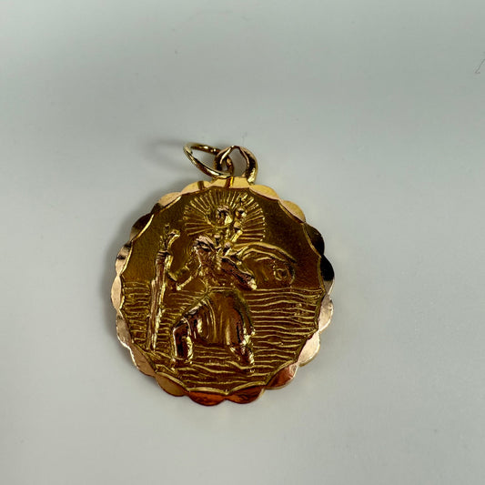 9ct Yellow Gold St Christopher - Travel Round Pendant