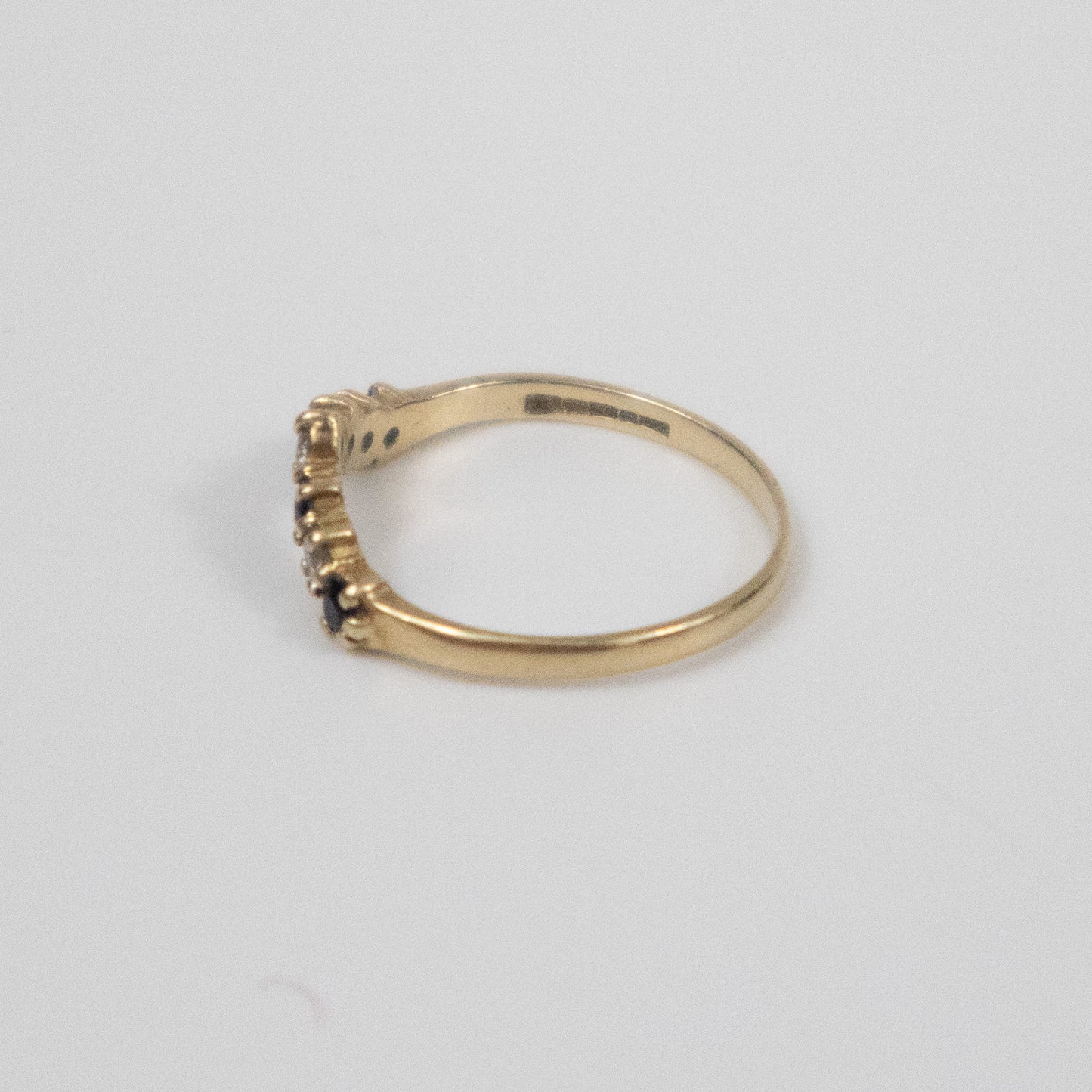 Second-Hand 9ct Yellow Gold Sapphire and Diamond Chevron Ring