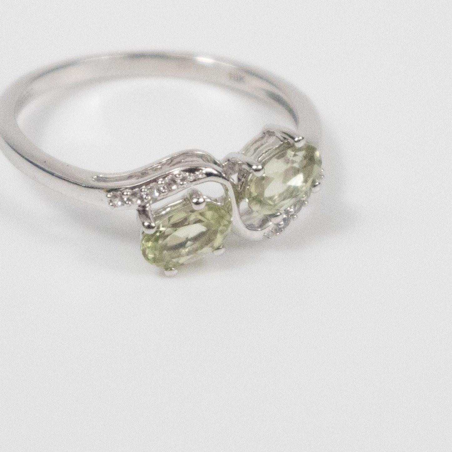 Second-Hand 9ct White Gold Peridot and Diamond Bypass Ring