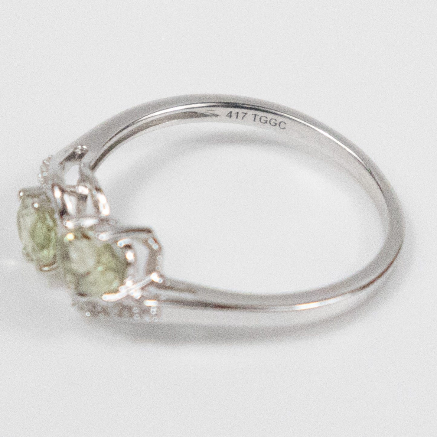 Second-Hand 9ct White Gold Peridot and Diamond Bypass Ring