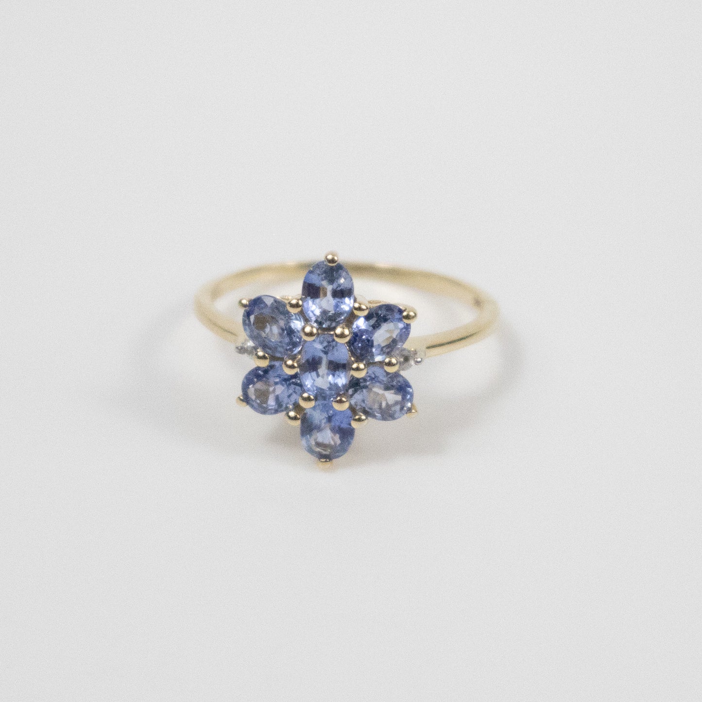 Second-Hand 9ct Yellow Gold Blue Topaz Cluster Flower Ring