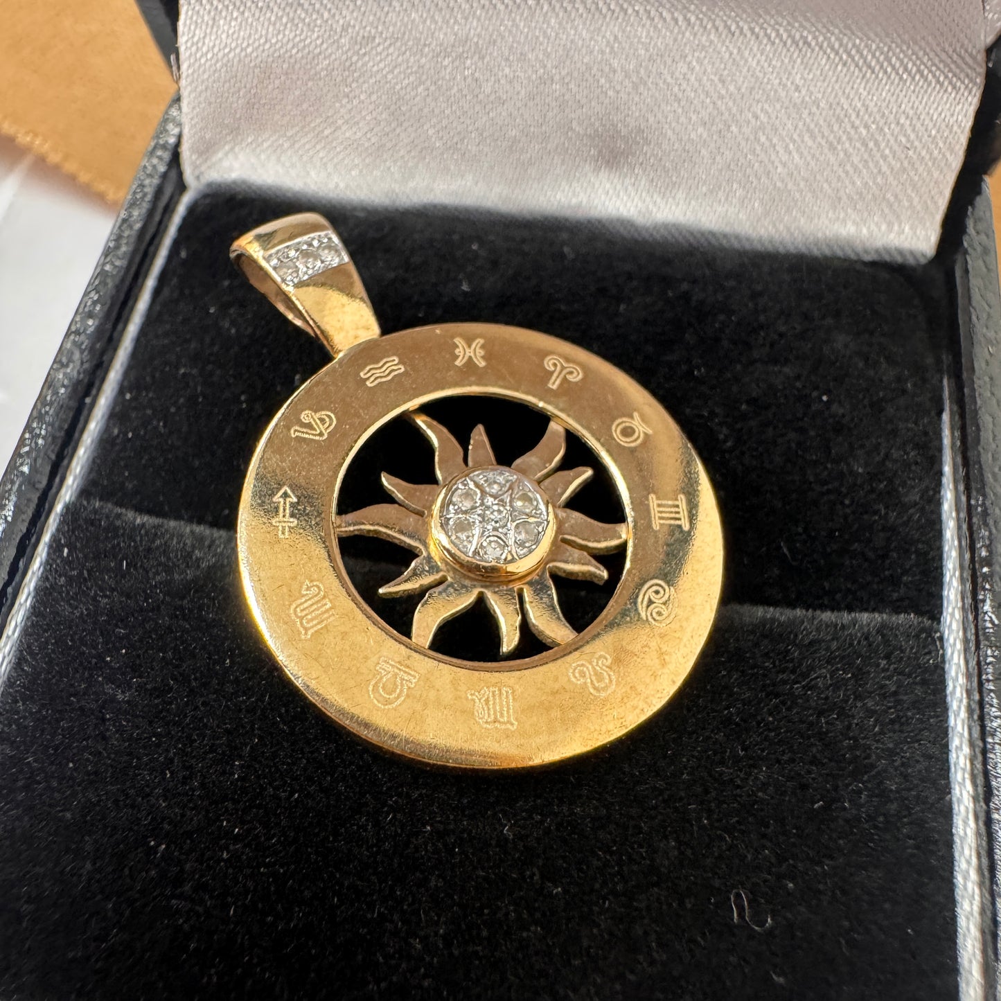 9ct Gold Diamond Zodiac Sun Pendant