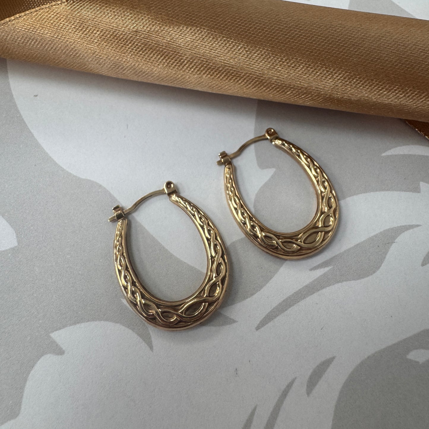 9ct Gold Textured Hoop Earrings