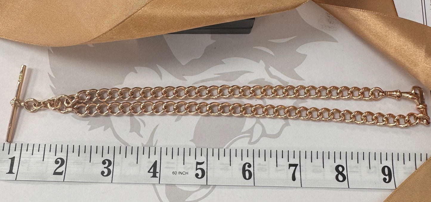 9ct Rose Gold Albert Chain 18 Inch T-Bar Necklace