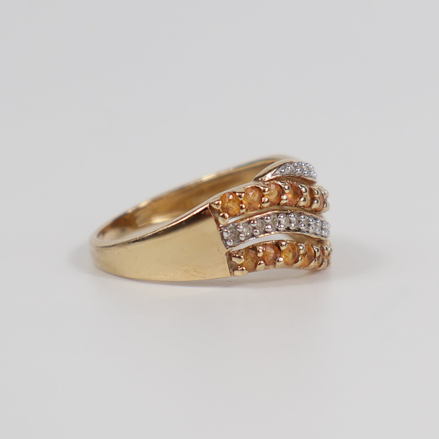 Second-Hand 9ct Yellow Gold Citrine & Diamond Wave Ring