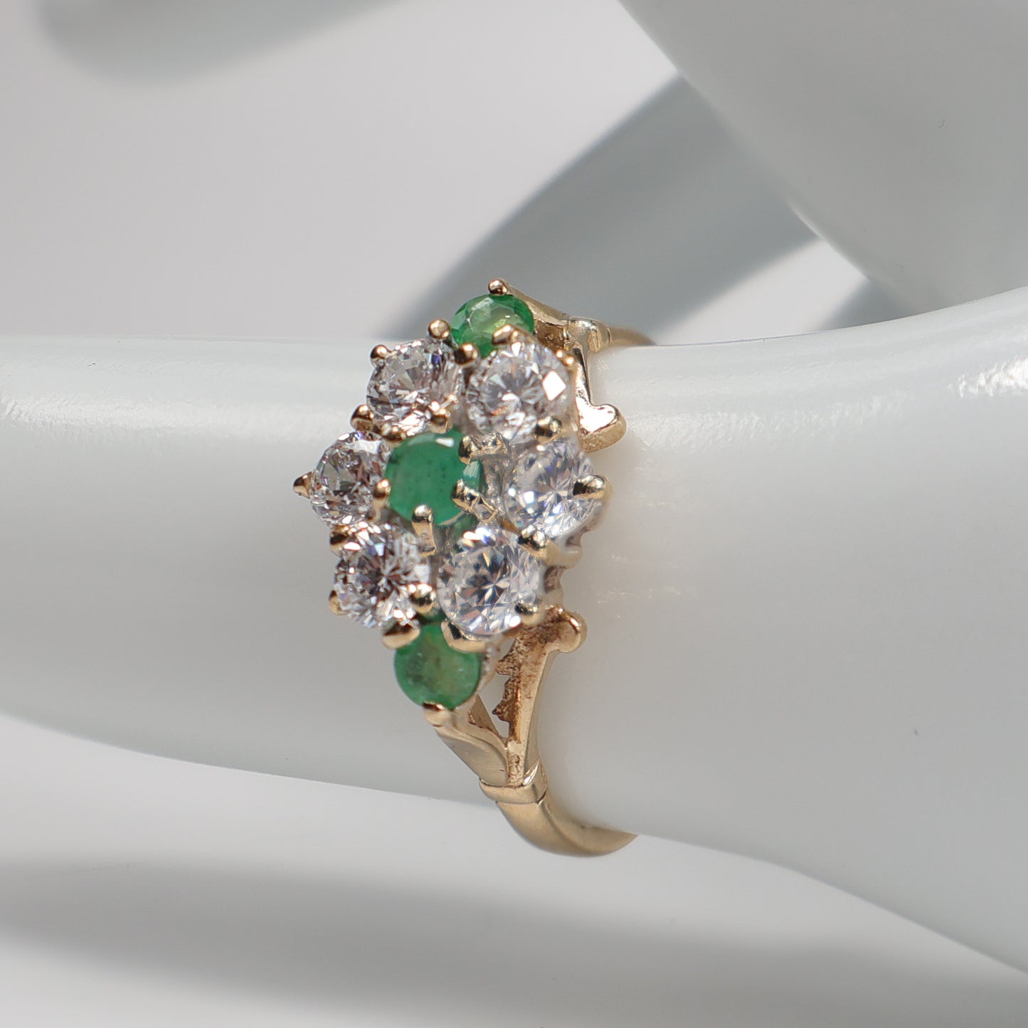 Second-Hand 9ct Yellow Gold Emerald & Diamond Cluster Ring