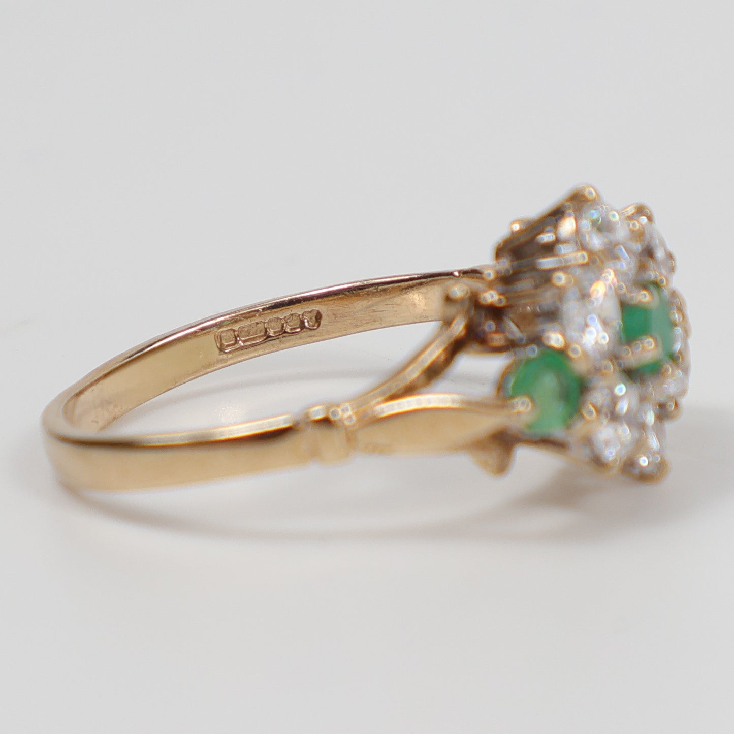 Second-Hand 9ct Yellow Gold Emerald & Diamond Cluster Ring