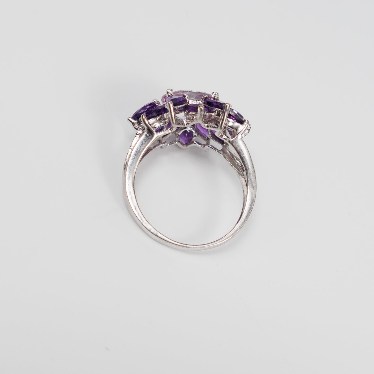 Second-Hand 9ct White Gold Pink Gemstone and Amethyst Cluster Ring