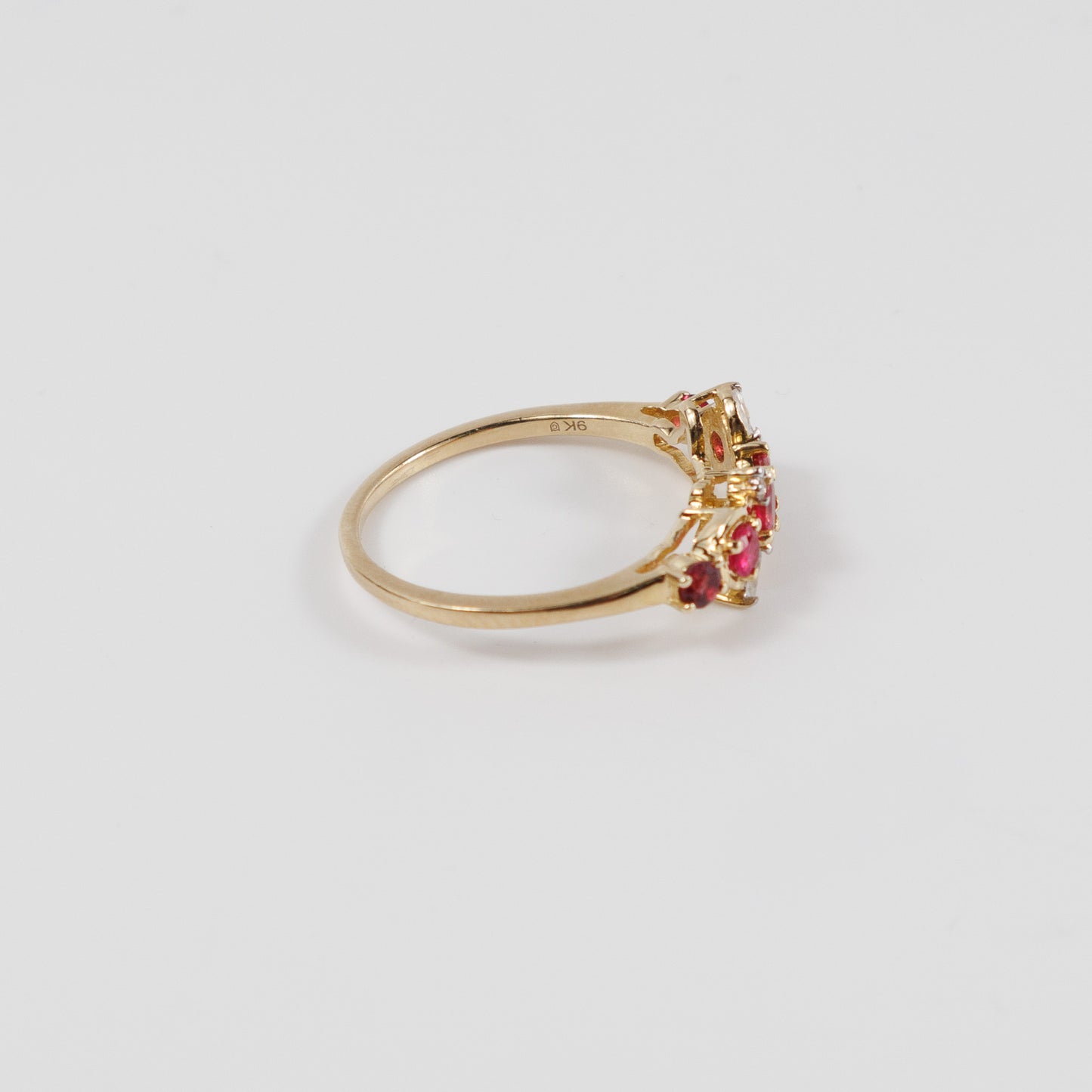 Second-Hand 9ct Yellow Gold Red Stone Cluster Ring