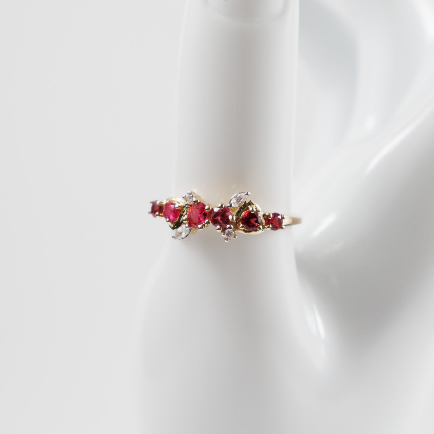 Second-Hand 9ct Yellow Gold Red Stone Cluster Ring
