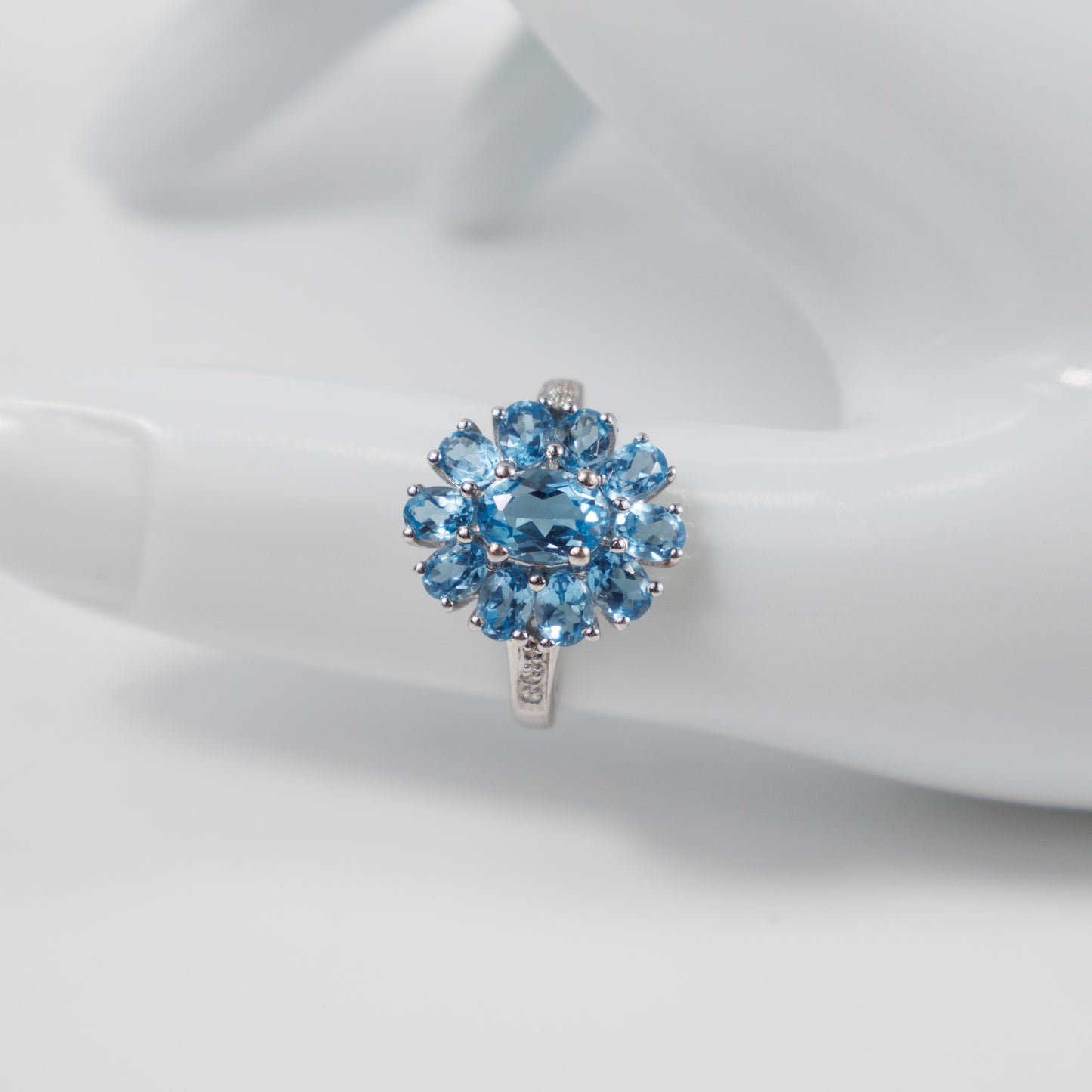 Second-Hand 9ct White Gold Blue Topaz Cluster Ring
