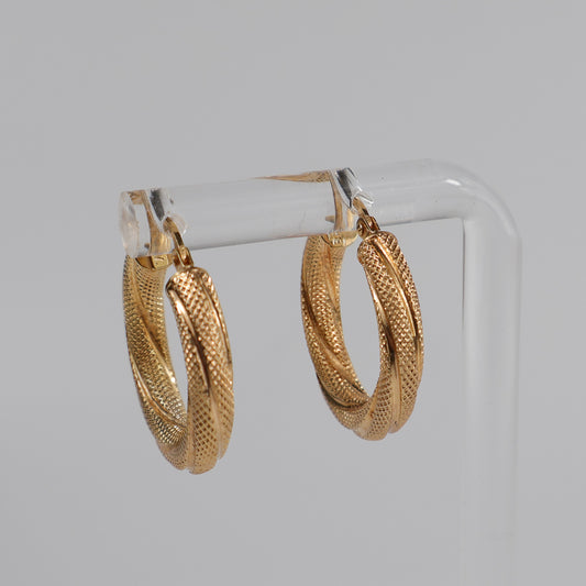 Second-Hand 9ct Yellow Gold Textured Twist Hoop Earrings
