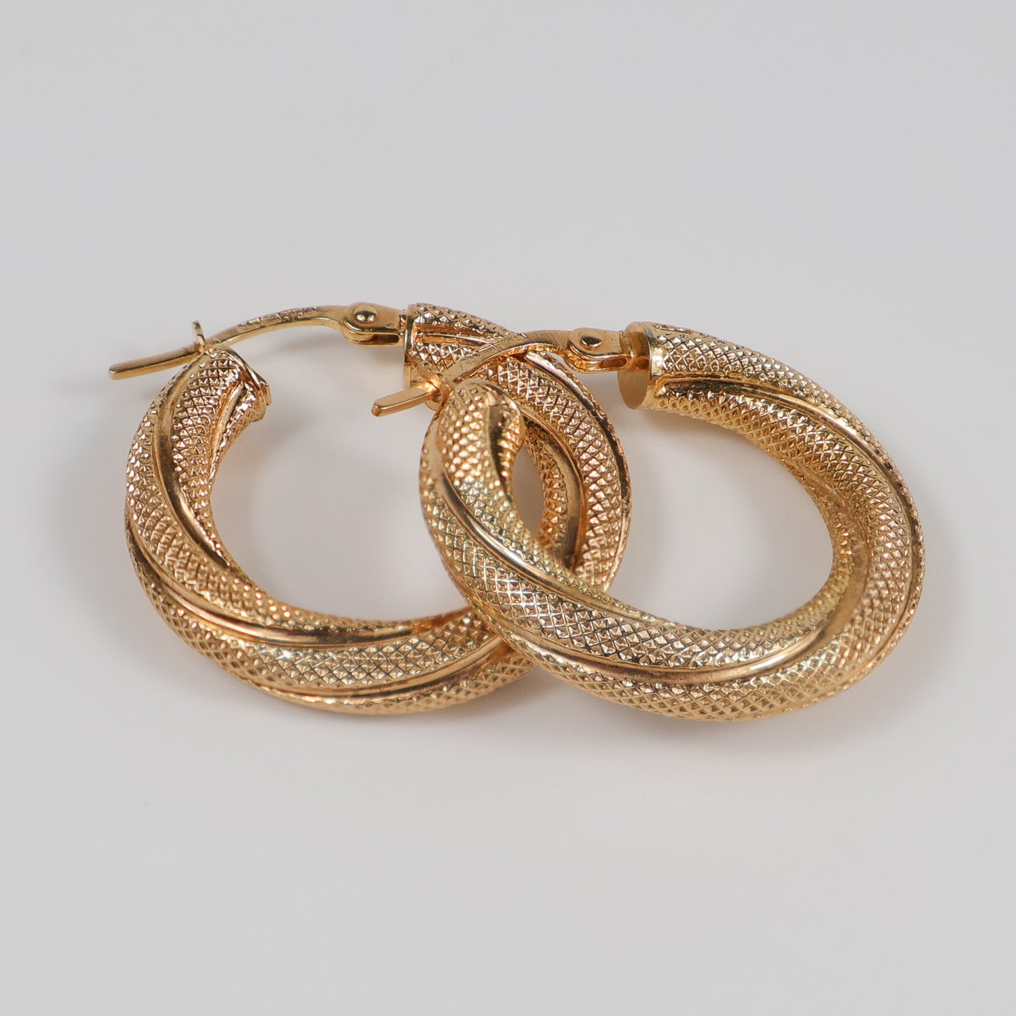 Second-Hand 9ct Yellow Gold Textured Twist Hoop Earrings