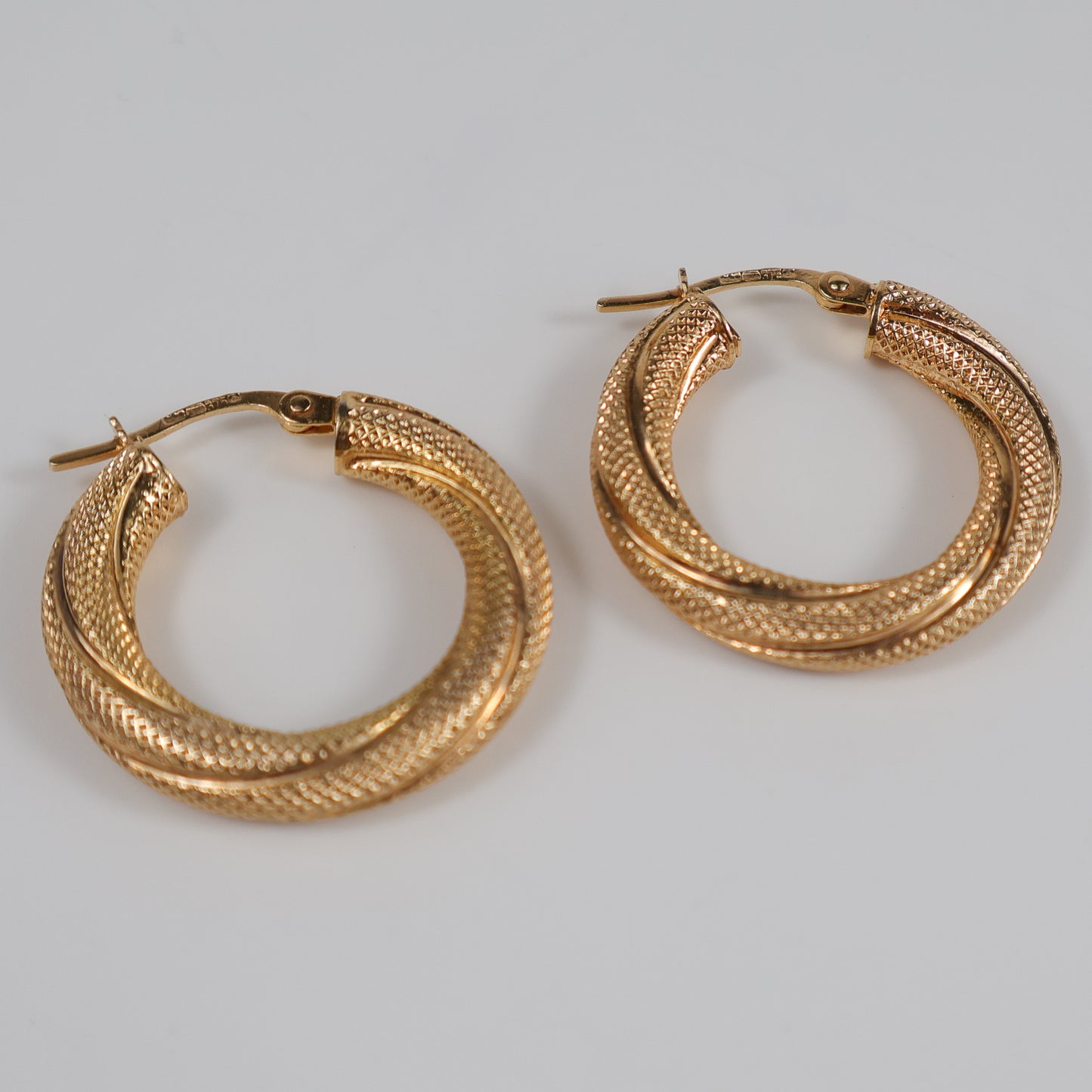 Second-Hand 9ct Yellow Gold Textured Twist Hoop Earrings