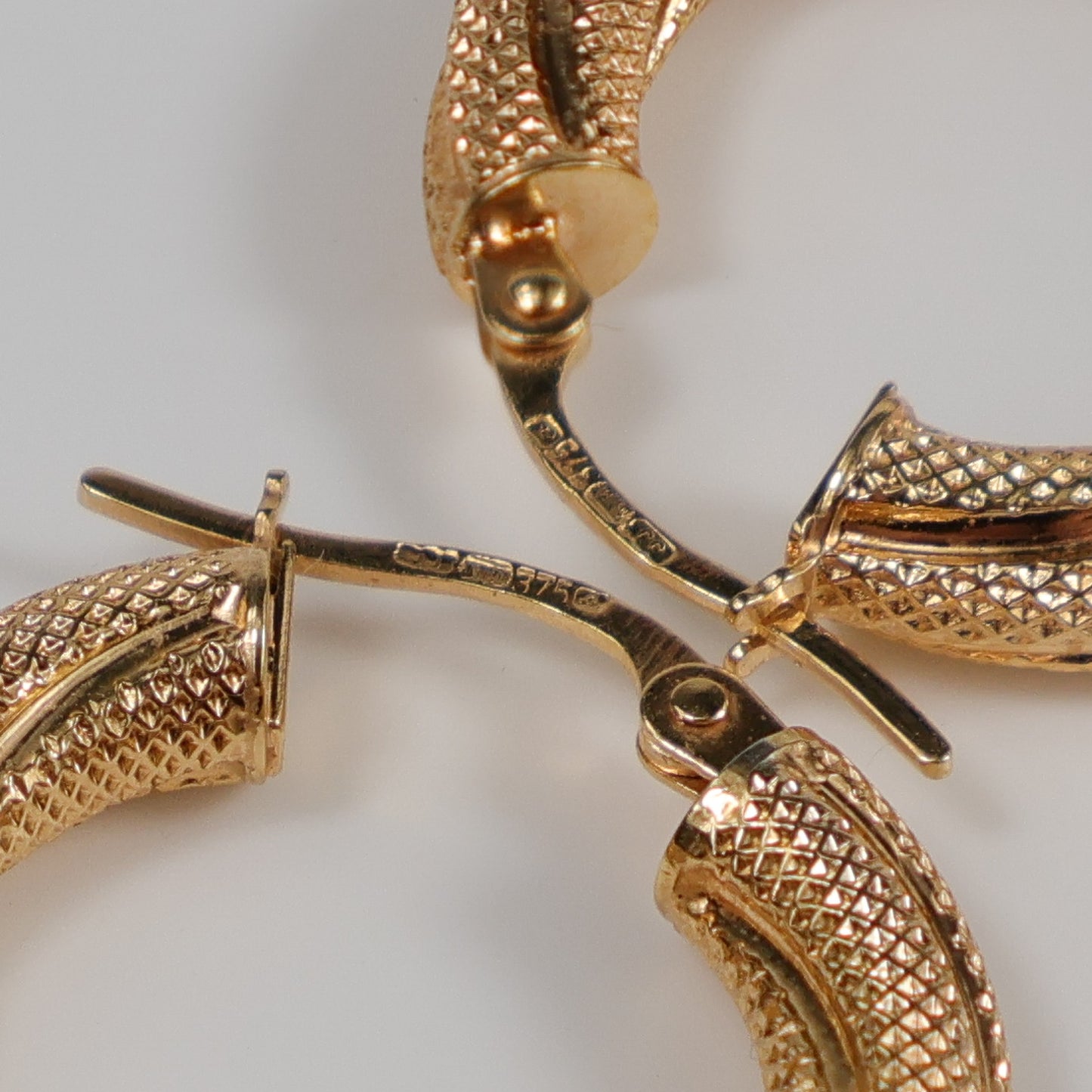 Second-Hand 9ct Yellow Gold Textured Twist Hoop Earrings