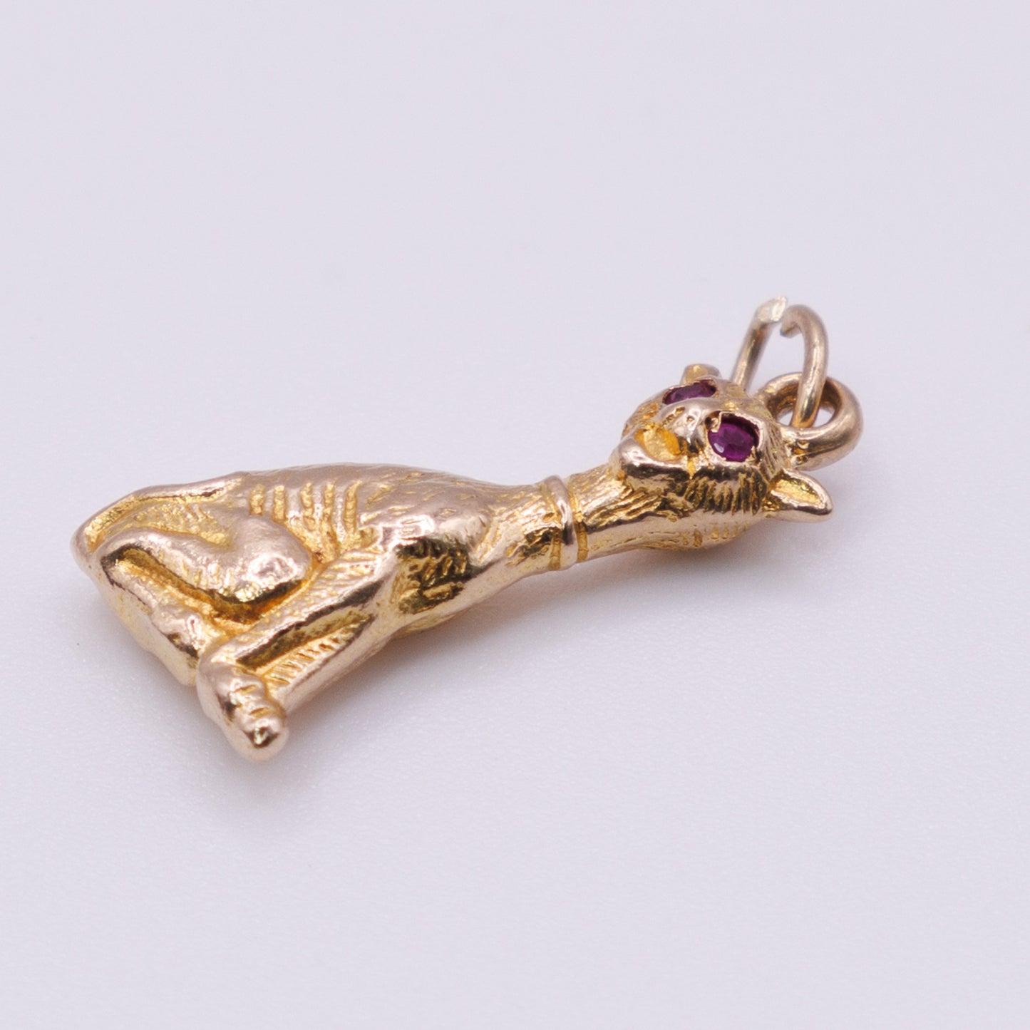 Second-Hand 9ct Yellow Gold Sphynx Cat Pendant with Red Stone Eyes