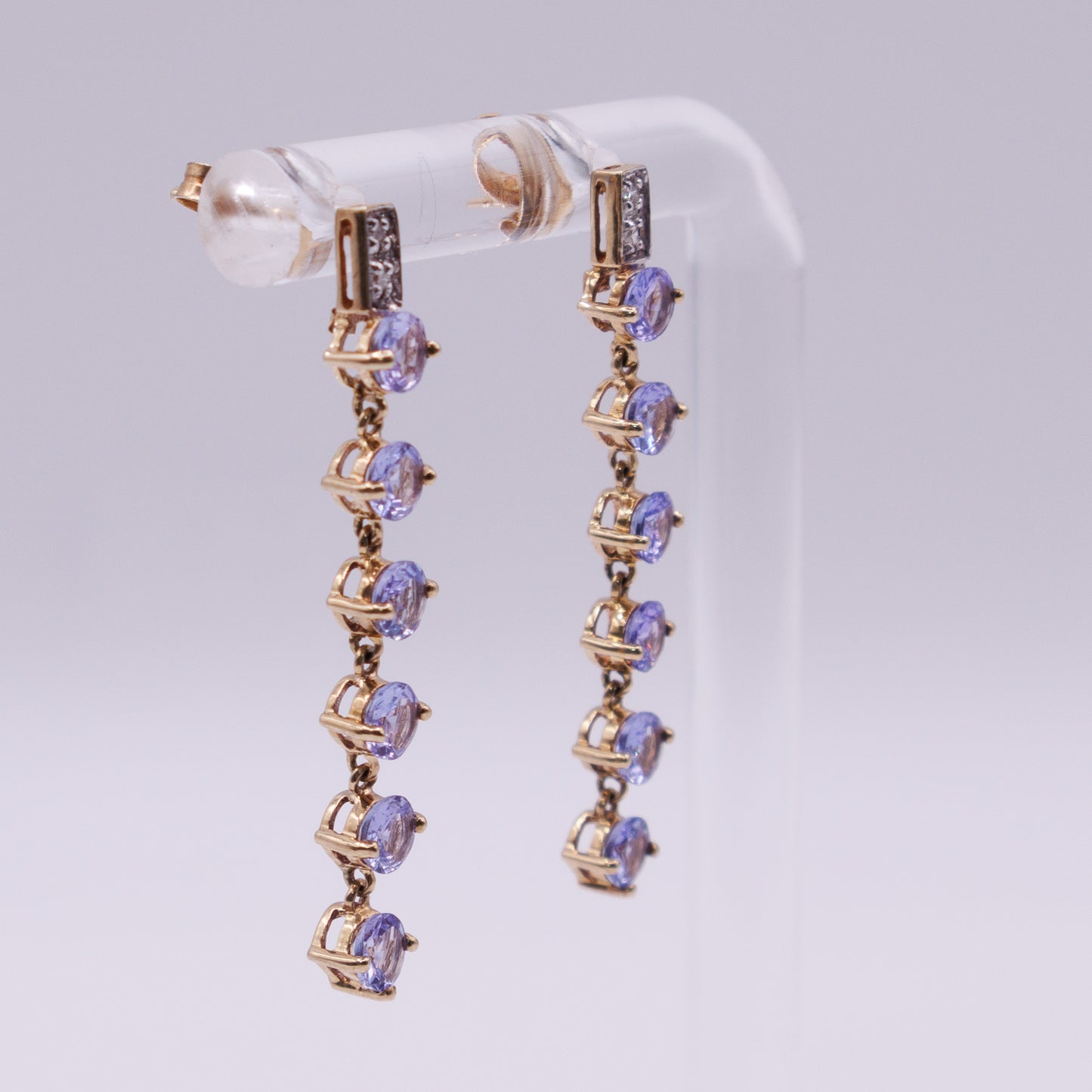 Second-Hand 9ct Yellow Gold Drop Earrings with Lilac Stones