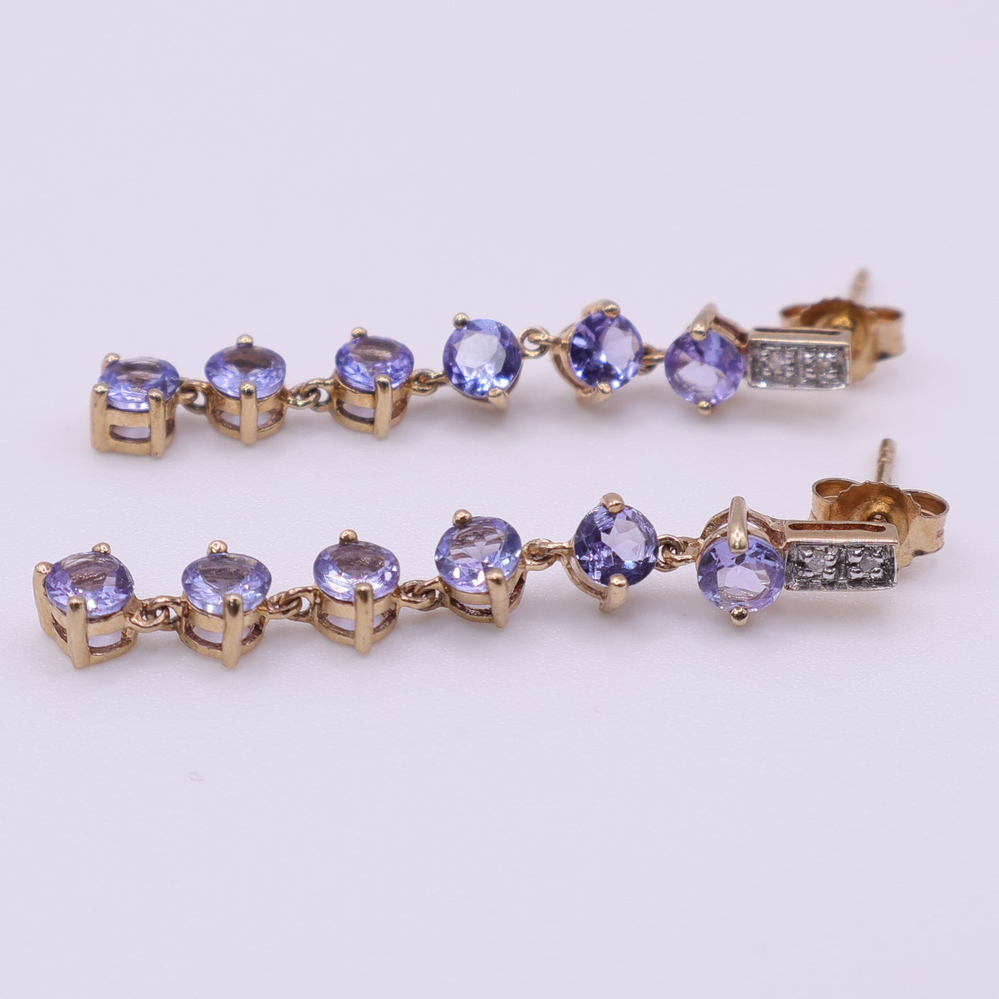 Second-Hand 9ct Yellow Gold Drop Earrings with Lilac Stones