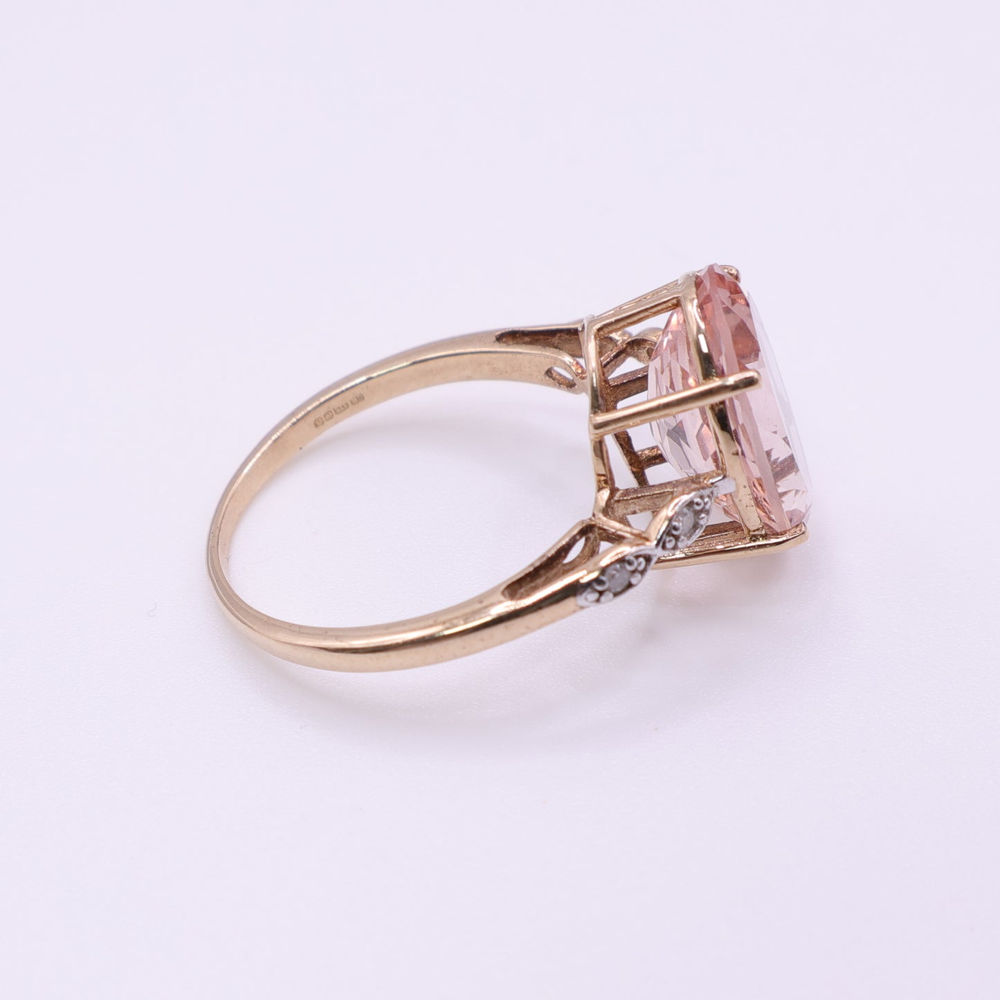 Second-Hand 9ct Gold Oval Pink Stone and Diamond Accent Ring