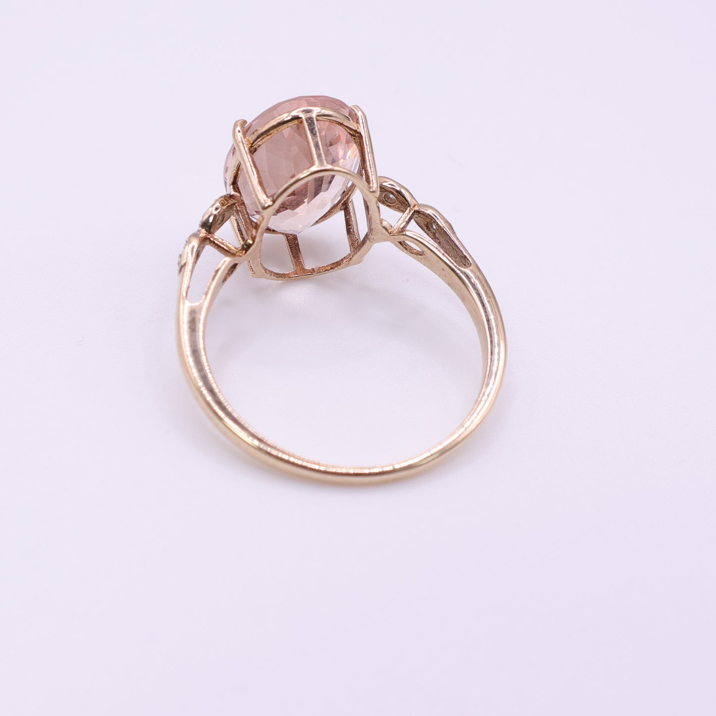 Second-Hand 9ct Gold Oval Pink Stone and Diamond Accent Ring